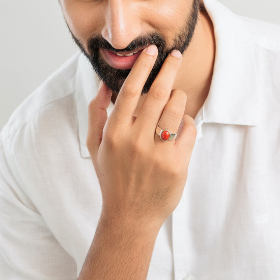 Elegant Red Coral (Moonga) Ring in 925 Silver – #1224 - Myra