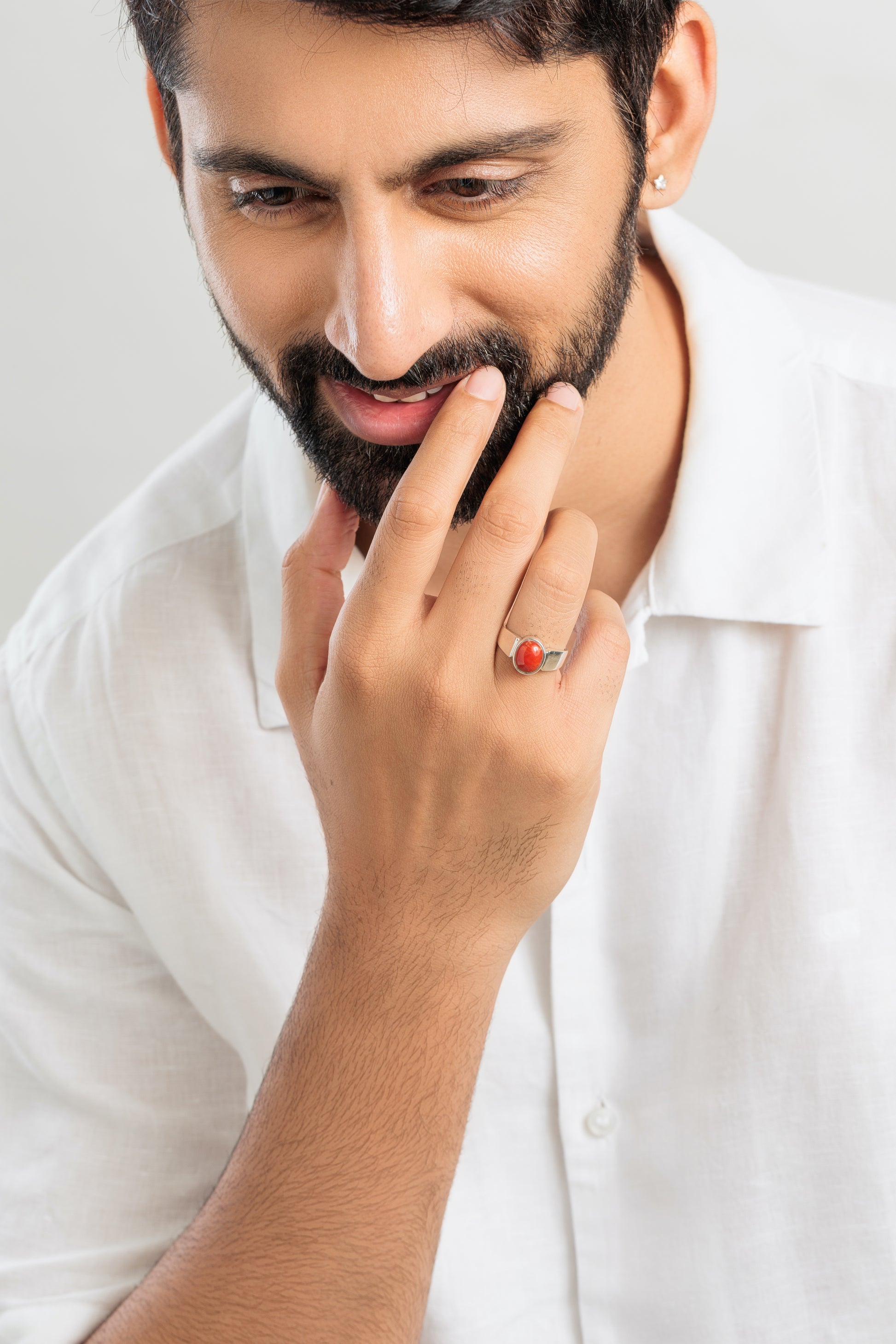Elegant Red Coral (Moonga) Ring in 925 Silver – #1224 - Myra