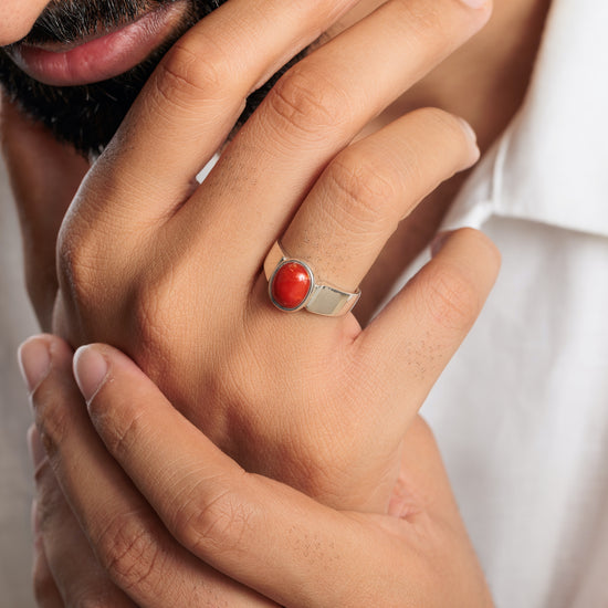 Elegant Red Coral (Moonga) Ring in 925 Silver – #1224 - Myra