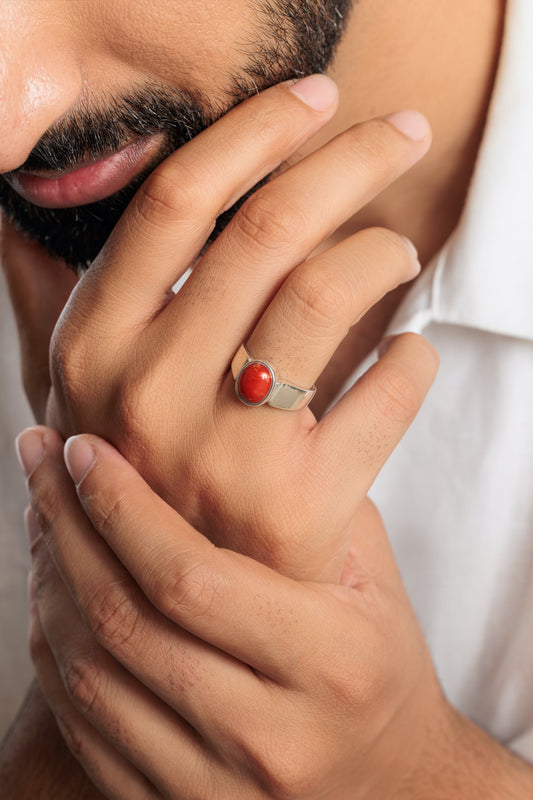 Elegant Red Coral (Moonga) Ring in 925 Silver – #1224 - Myra
