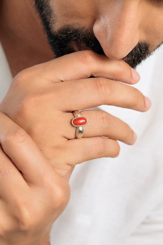 Timeless Coral (Moonga) Ring in 925 Sterling Silver - Shakti