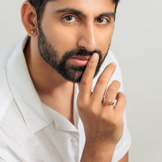 Classic Red Coral (Moonga) Ring in Sterling Silver - #1210 - Myra