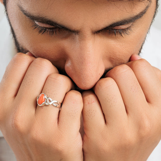 Classic Red Coral (Moonga) Ring in Sterling Silver - #1210 - Myra