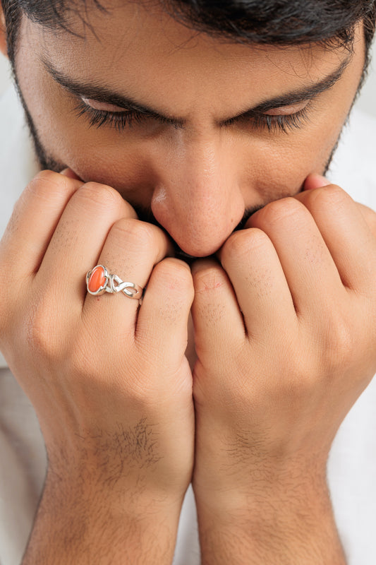 Classic Red Coral (Moonga) Ring in Sterling Silver - #1210 - Myra