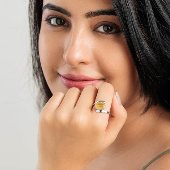 Radiant Yellow Sapphire (Pukhraj) Ring in 925 Silver – #1138B - Myra