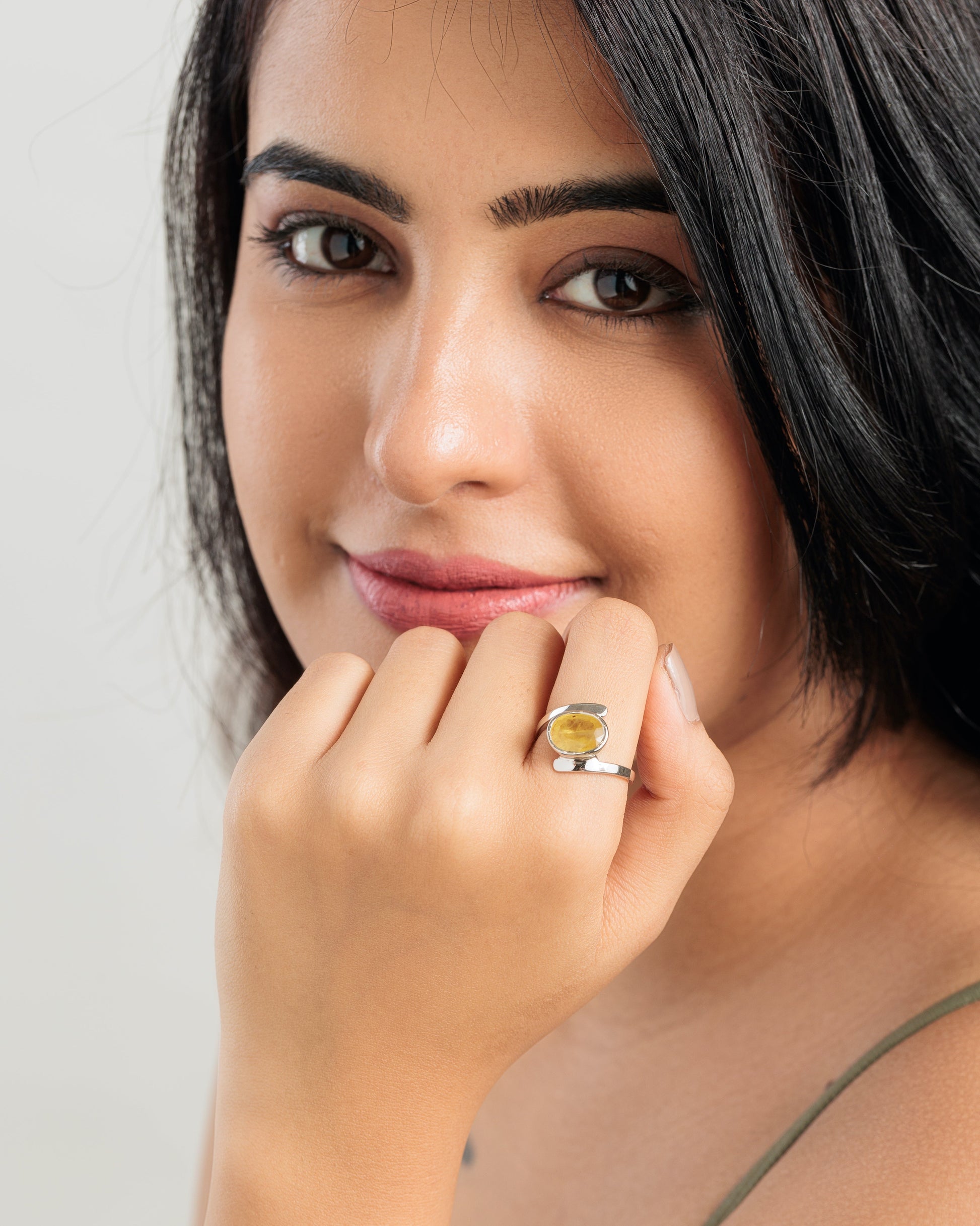 Radiant Yellow Sapphire (Pukhraj) Ring in 925 Silver – #1138B - Myra