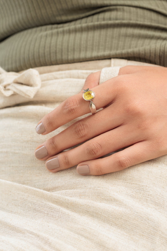 Unisex Yellow Sapphire (Pukhraj) Ring in 925 Silver – #1136B - Myra