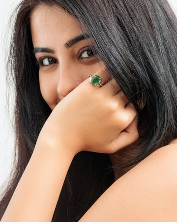 Elegant Handcrafted Green Emerald Ring in Silver from Myra Gems