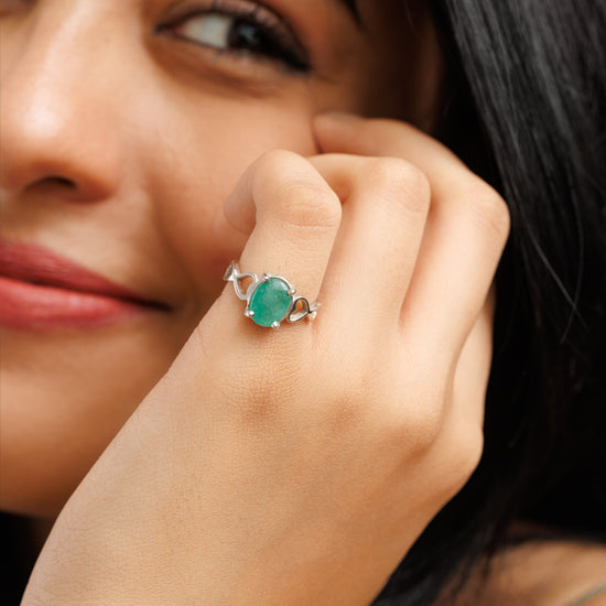 Classic Emerald (Panna) Gemstone Ring in 925 Silver – #1220N4 - Myra