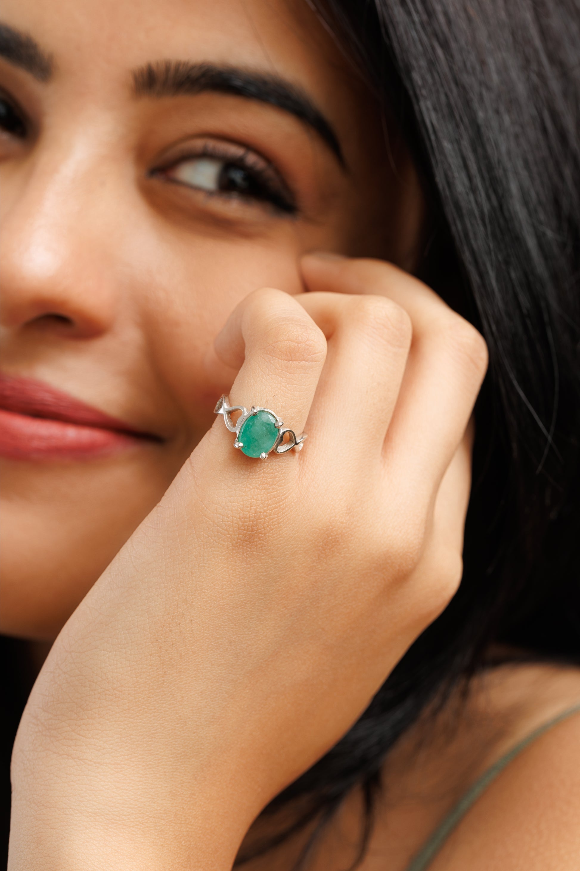 Classic Emerald (Panna) Gemstone Ring in 925 Silver – #1220N4 - Myra