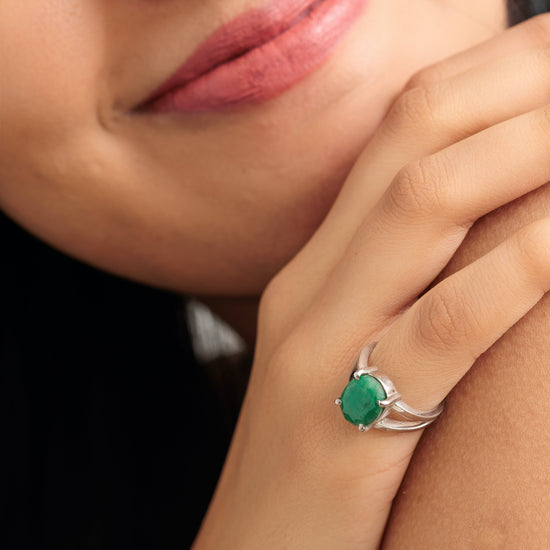Natural Emerald (Panna) Ring in 925 Silver - #1125N4 - Myra