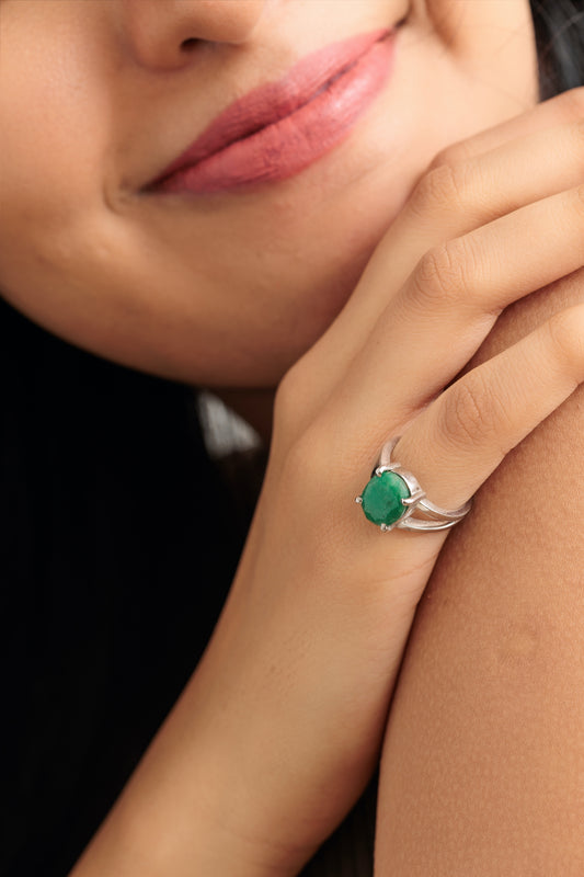 Natural Emerald (Panna) Ring in 925 Silver - #1125N4 - Myra