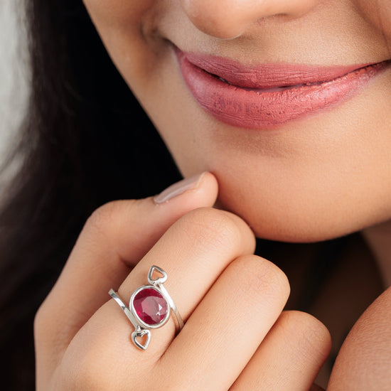 Authentic Ruby (Manik) Ring in Sterling Silver - #1273B - Myra