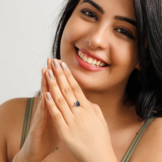 Radiant Blue Sapphire (Neelam) Ring in 925 Silver – #1218N4 - Myra