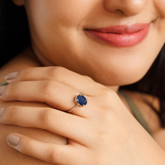 Radiant Blue Sapphire (Neelam) Ring in 925 Silver – #1218N4 - Myra
