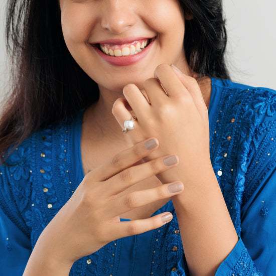 Genuine Pearl (Moti) Ring in 925 Sterling Silver - #1102 U - Myra