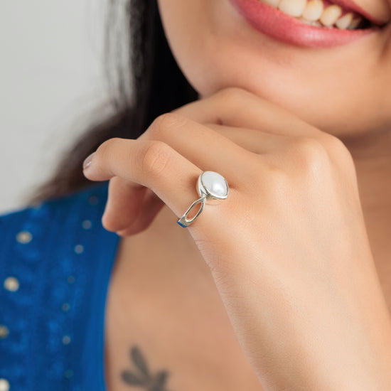 Genuine Pearl (Moti) Ring in 925 Sterling Silver - #1102 U - Myra
