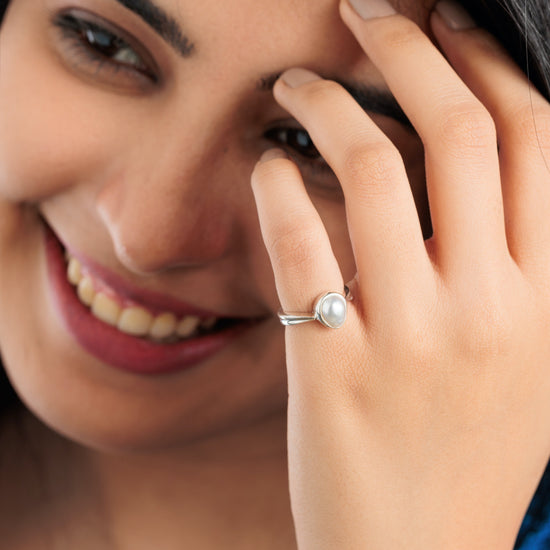 Natural Pearl (Moti) Ring in 925 Silver - #1201 U - Myra