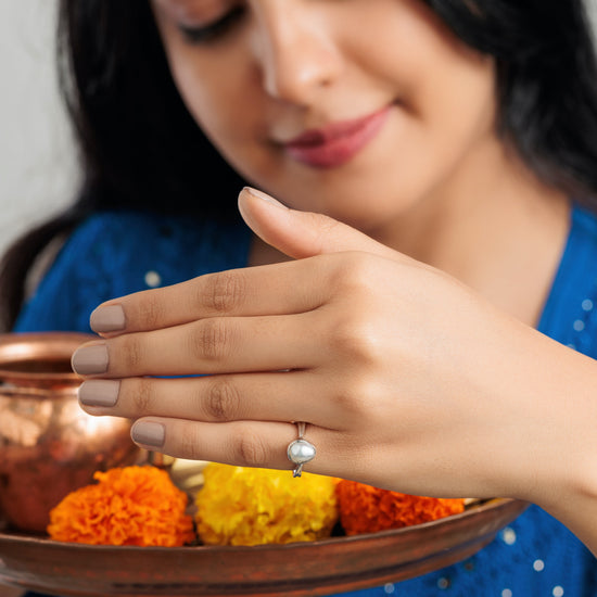 Natural Pearl (Moti) Ring in 925 Silver - #1201 U - Myra