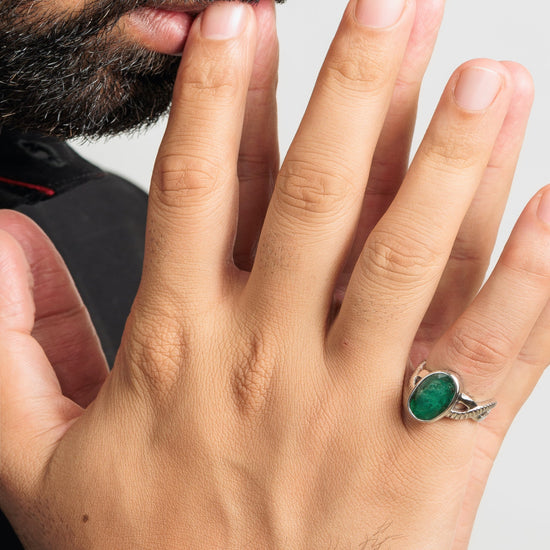 Authentic Emerald (Panna) Ring in Sterling Silver – #1104B - Myra