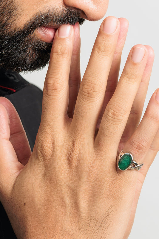 Authentic Emerald (Panna) Ring in Sterling Silver – #1104B - Myra