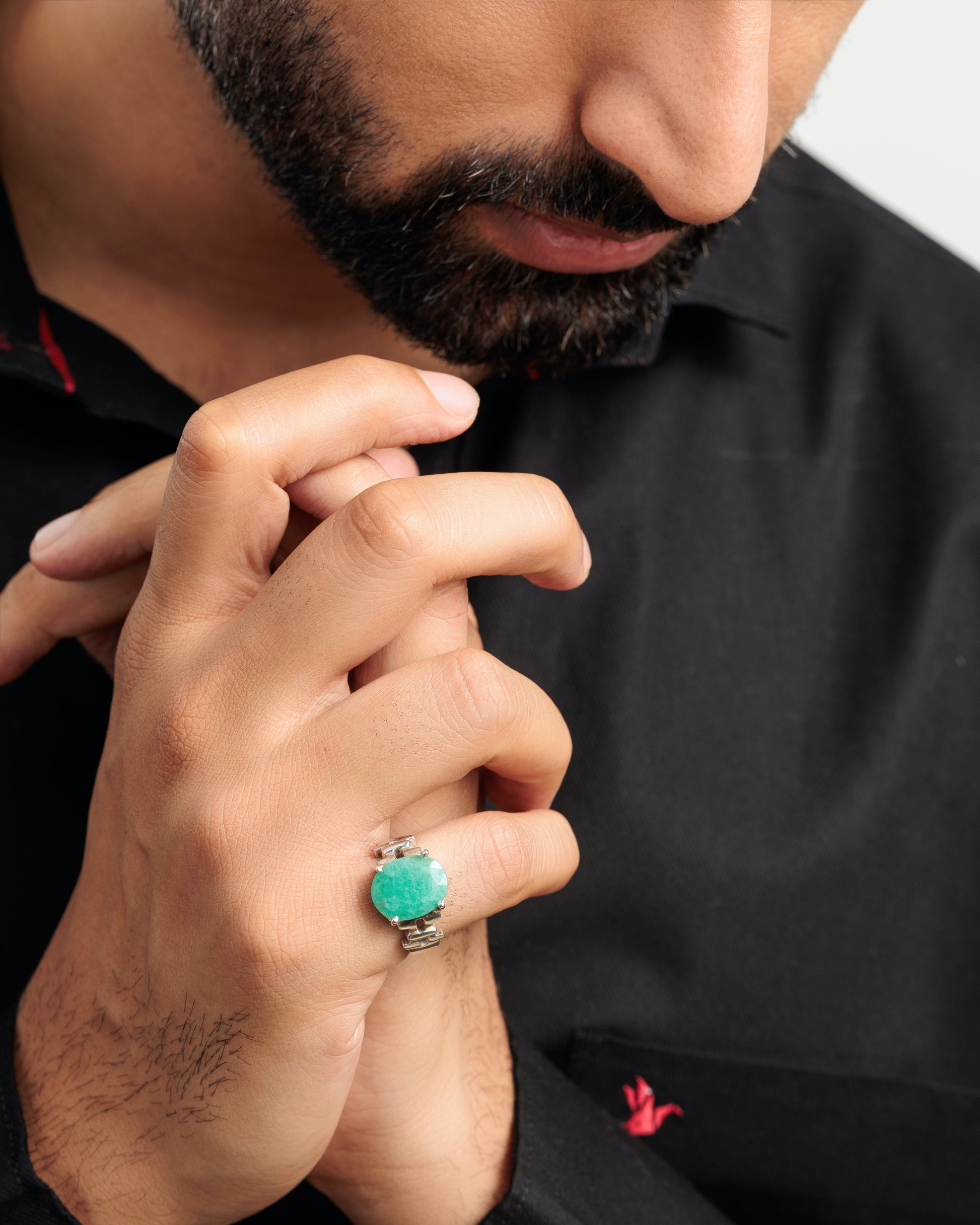 Radiant Green Emerald (Panna) Ring in Sterling Silver – #1199N4 - Myra