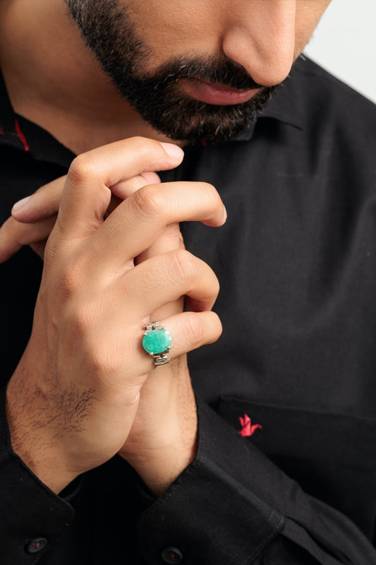 Radiant Green Emerald (Panna) Ring in Sterling Silver – #1199N4 - Myra