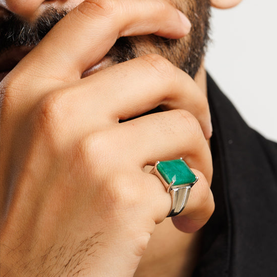 Radiant Emerald (Panna) Ring in 925 Silver – #1111N4 Sq - Myra