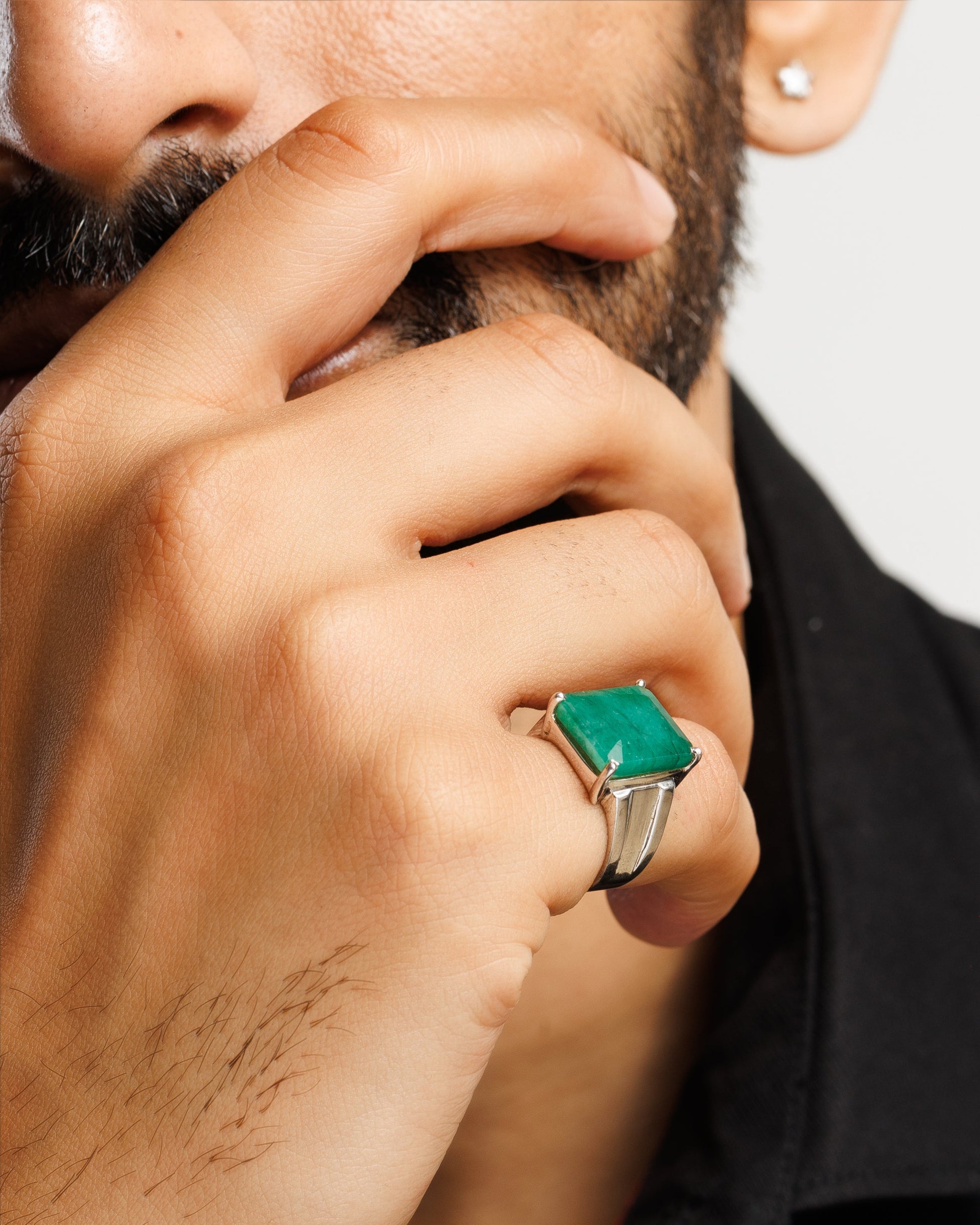 Radiant Emerald (Panna) Ring in 925 Silver – #1111N4 Sq - Myra