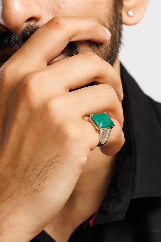 Radiant Emerald (Panna) Ring in 925 Silver – #1111N4 Sq - Myra