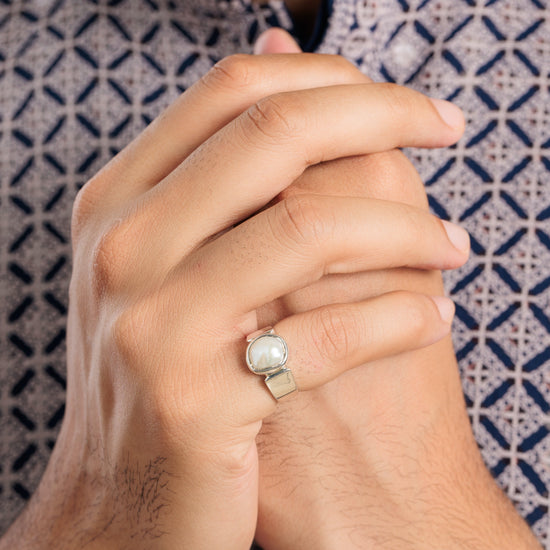 Genuine Pearl (Moti) Gemstone Ring in 925 Sterling Silver - #1224 U - Myra