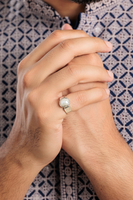 Genuine Pearl (Moti) Gemstone Ring in 925 Sterling Silver - #1224 U - Myra