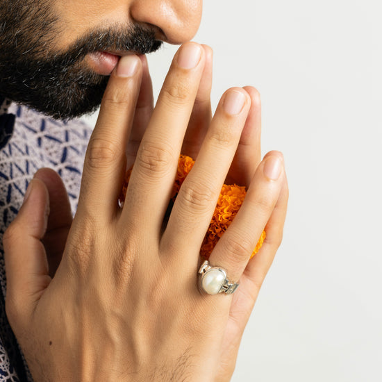 Elegant Pearl (Moti) Gemstone Ring in 925 Sterling Silver - #1199 U - Myra