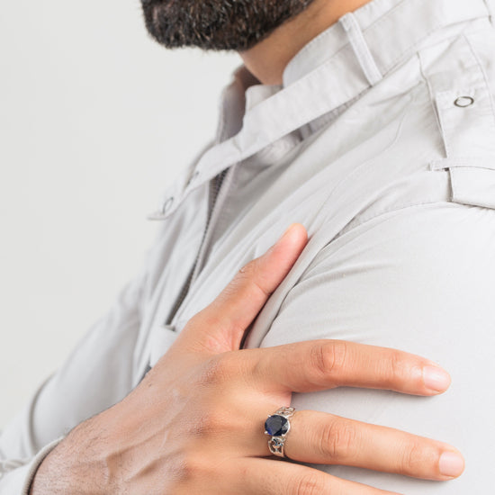 Genuine Blue Sapphire (Neelam) Gemstone Ring in Sterling Silver – #1285N4 - Myra