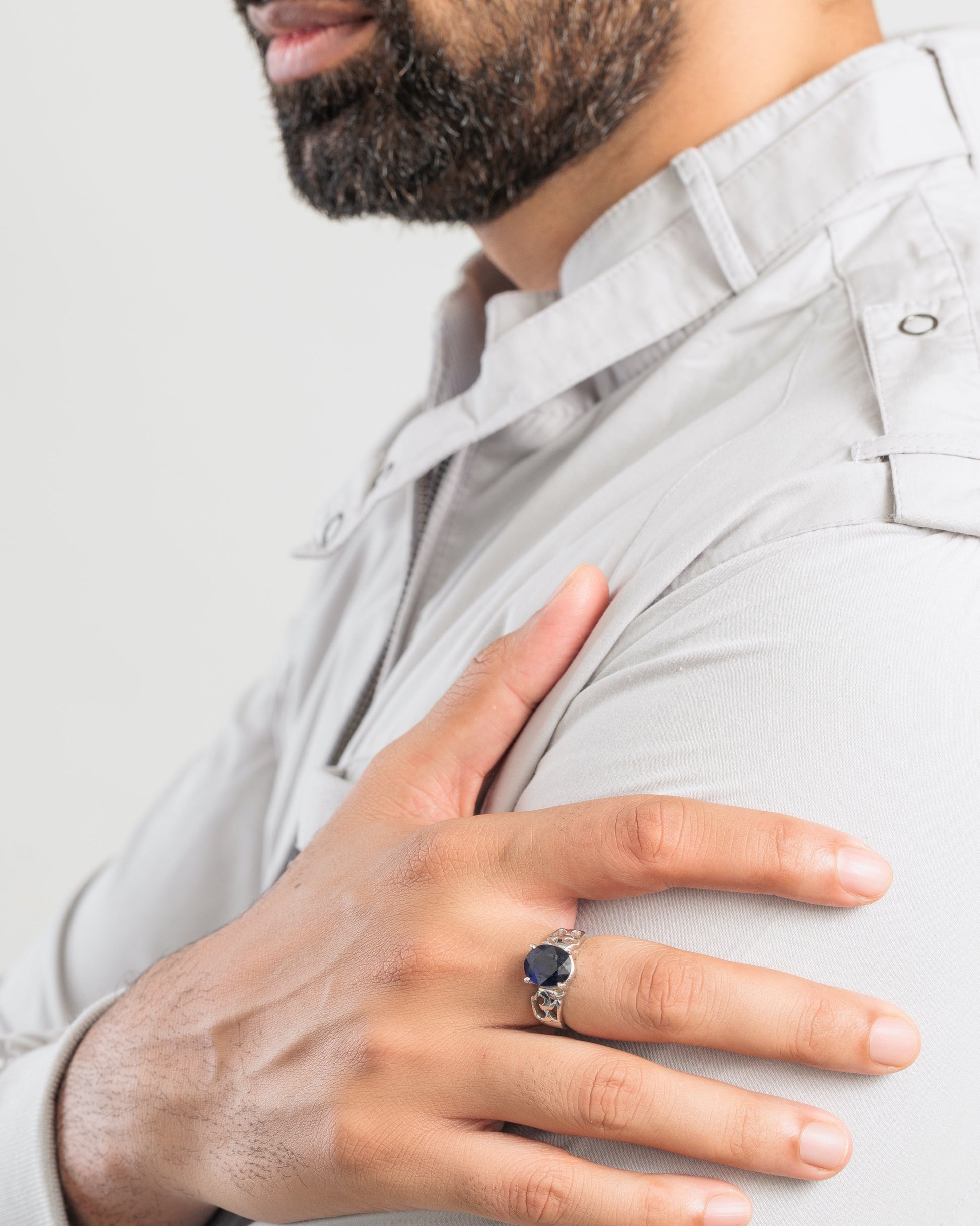 Genuine Blue Sapphire (Neelam) Gemstone Ring in Sterling Silver – #1285N4 - Myra