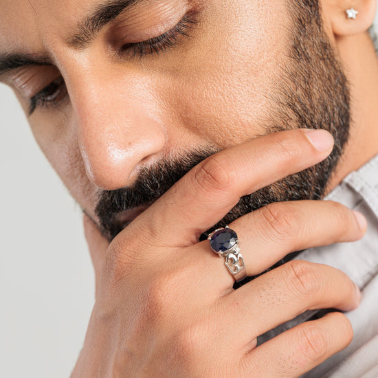 Genuine Blue Sapphire (Neelam) Gemstone Ring in Sterling Silver – #1285N4 - Myra