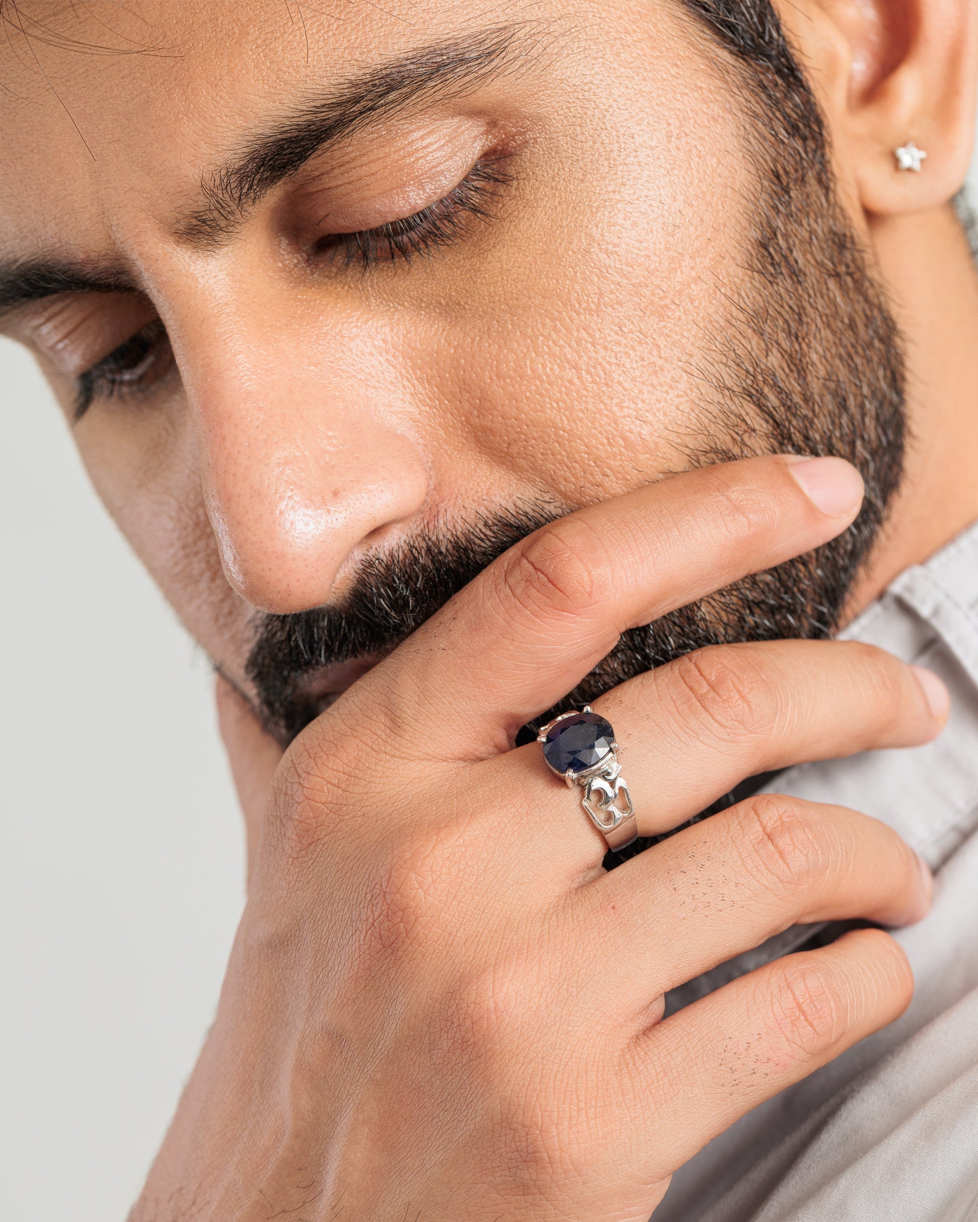 Genuine Blue Sapphire (Neelam) Gemstone Ring in Sterling Silver – #1285N4 - Myra