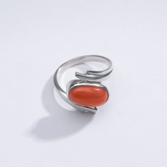 Elegant Red Coral (Moonga) Ring in 925 Silver – #1103 Ov - Myra