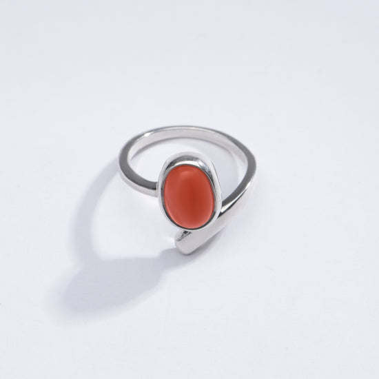 Italian Red Coral (Moonga) Designer Ring in Sterling Silver - #1202 Ov - Myra
