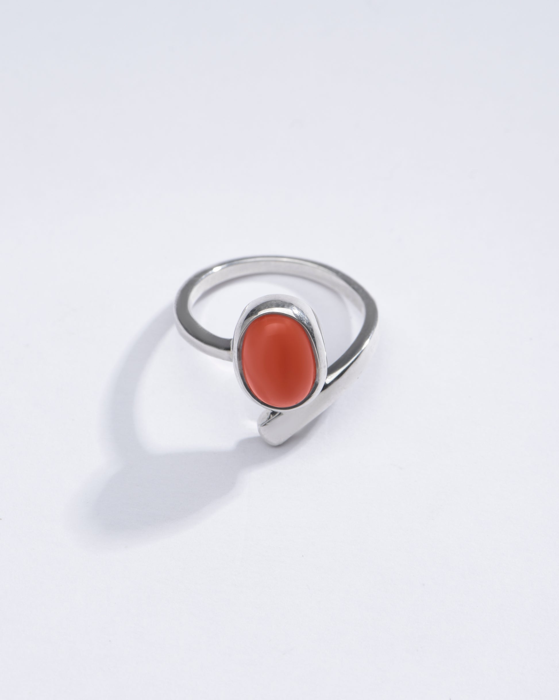 Italian Red Coral (Moonga) Designer Ring in Sterling Silver - #1202 Ov - Myra