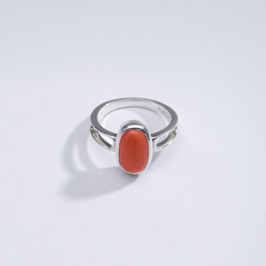 Genuine Red Coral (Moonga) Stone Ring in 925 Silver - #1112 Ov - Myra