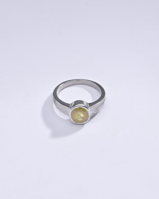 Bold Yellow Sapphire (Pukhraj) Ring in 925 Silver – #1225B - Myra