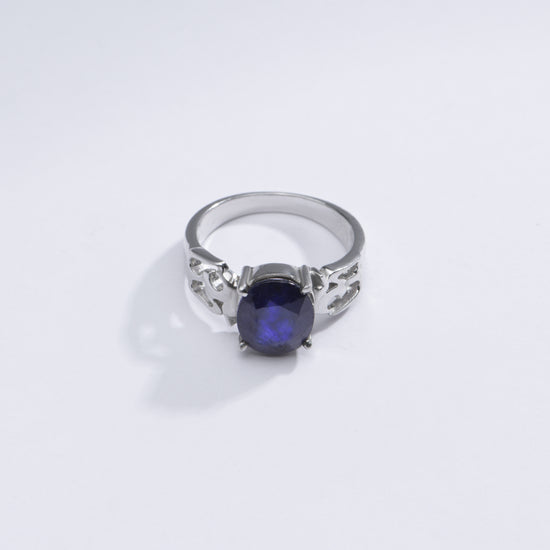 Genuine Blue Sapphire (Neelam) Gemstone Ring in Sterling Silver – #1285N4 - Myra