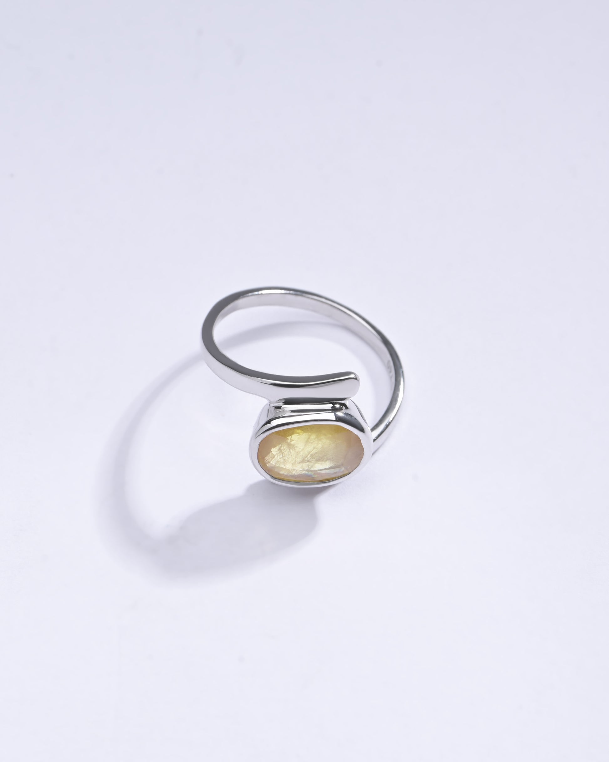 Radiant Yellow Sapphire (Pukhraj) Ring in 925 Silver – #1138B - Myra