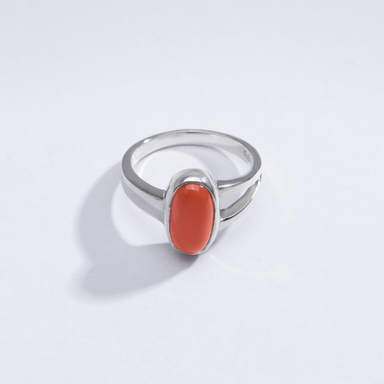 Timeless Red Coral (Moonga) Ring in Sterling Silver – #1125 Ov - Myra
