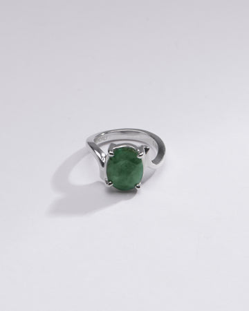 Elegant Handcrafted Green Emerald Ring in Silver from Myra Gems