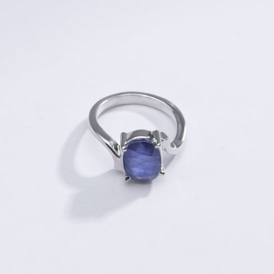 Authentic Blue Sapphire (Neelam) Gemstone Ring in Sterling Silver – #1152N4 - Myra