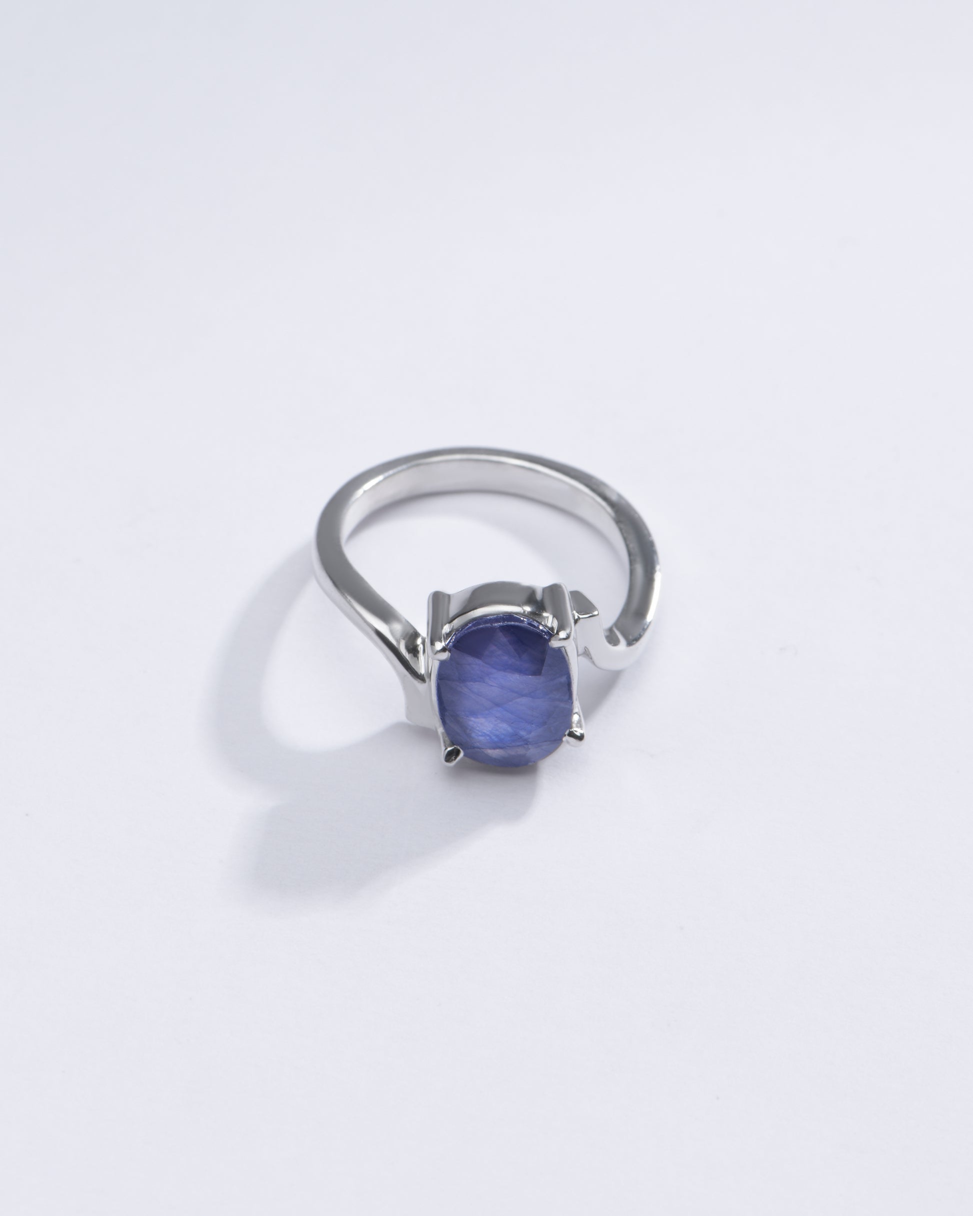 Authentic Blue Sapphire (Neelam) Gemstone Ring in Sterling Silver – #1152N4 - Myra