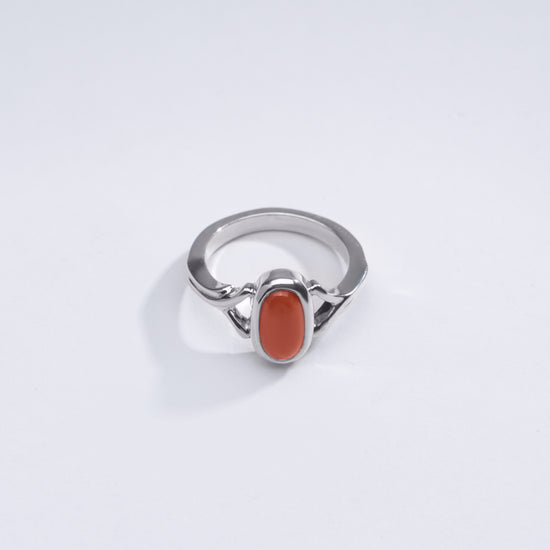 Classic Red Coral (Moonga) Ring in Sterling Silver – #1175 Ov - Myra
