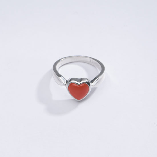 Minimalist Red Coral (Moonga) Ring in 925 Silver - #1136 - Myra
